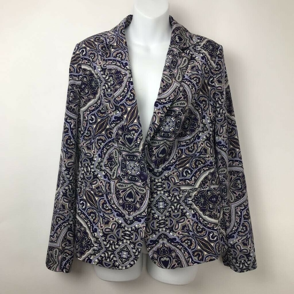 Chicos Suit Jacket Blazer Navy Paisley Sz 0 XS 4